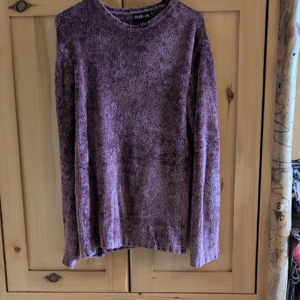 Style & Co. Plush Chenille Crewneck Sweater in Mauve Purple